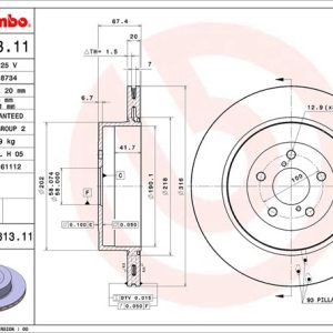 Brembo Brake Rotor, Vented, One Piece Design, Wheel Bolt Pattern 5 X 100 Millimeter – 09781311C02