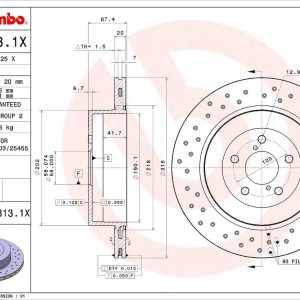 Brembo Brake Rotor, Xtra, Vented Cross Drilled, One Piece Design, Wheel Bolt Pattern 5 X 100 Millimeter – 0978131XC02