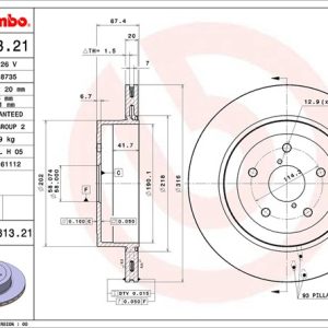 Brembo Brake Rotor, Vented, One Piece Design, Wheel Bolt Pattern 5 X 114.3 Millimeter – 09781321C02