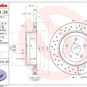 Brembo Brake Rotor, Xtra, Vented Cross Drilled, One Piece Design, Wheel Bolt Pattern 5 X 114.3 Millimeter – 0978132XC02