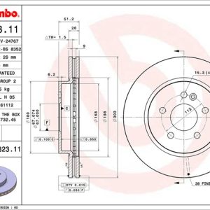 Brembo Brake Rotor, Vented, One Piece Design, Wheel Bolt Pattern 5 X 112 Millimeter – 09782311C02