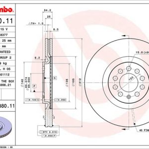 Brembo Brake Rotor, Vented, One Piece Design, Wheel Bolt Pattern 5 X 100 Millimeter – 09788011C02