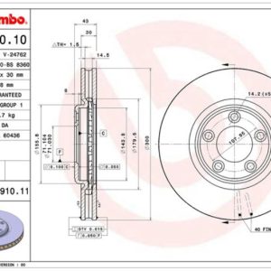 Brembo Brake Rotor, Vented, One Piece Design, Wheel Bolt Pattern 5 X 107.95 Millimeter – 09791011C02