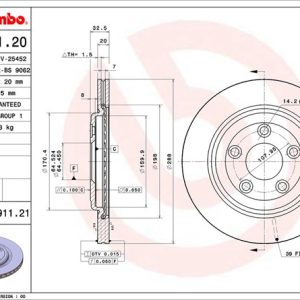 Brembo Brake Rotor, Vented, One Piece Design, Wheel Bolt Pattern 5 X 107.95 Millimeter – 09791121C02