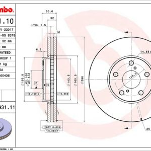 Brembo Brake Rotor, Vented, One Piece Design, Wheel Bolt Pattern 5 X 114.3 Millimeter – 09793111C02