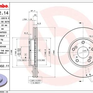 Brembo Brake Rotor, Vented, One Piece Design, Wheel Bolt Pattern 5 X 114.3 Millimeter – 09793211C02