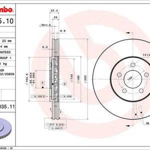 Brembo Brake Rotor, Vented, One Piece Design, Wheel Bolt Pattern 5 X 100 Millimeter – 09803511C02
