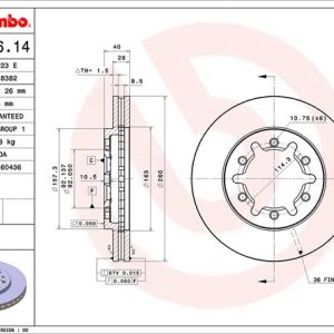 Brembo Brake Rotor, Vented, One Piece Design, Wheel Bolt Pattern 6 X 114.3 Millimeter – 09806614C02