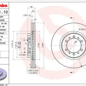 Brembo Brake Rotor, Vented, One Piece Design, Wheel Bolt Pattern 6 X 108 Millimeter – 09807111C02
