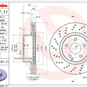 Brembo Brake Rotor, Vented Cross Drilled, One Piece Design, Wheel Bolt Pattern 5 X 112 Millimeter – 09812711C02