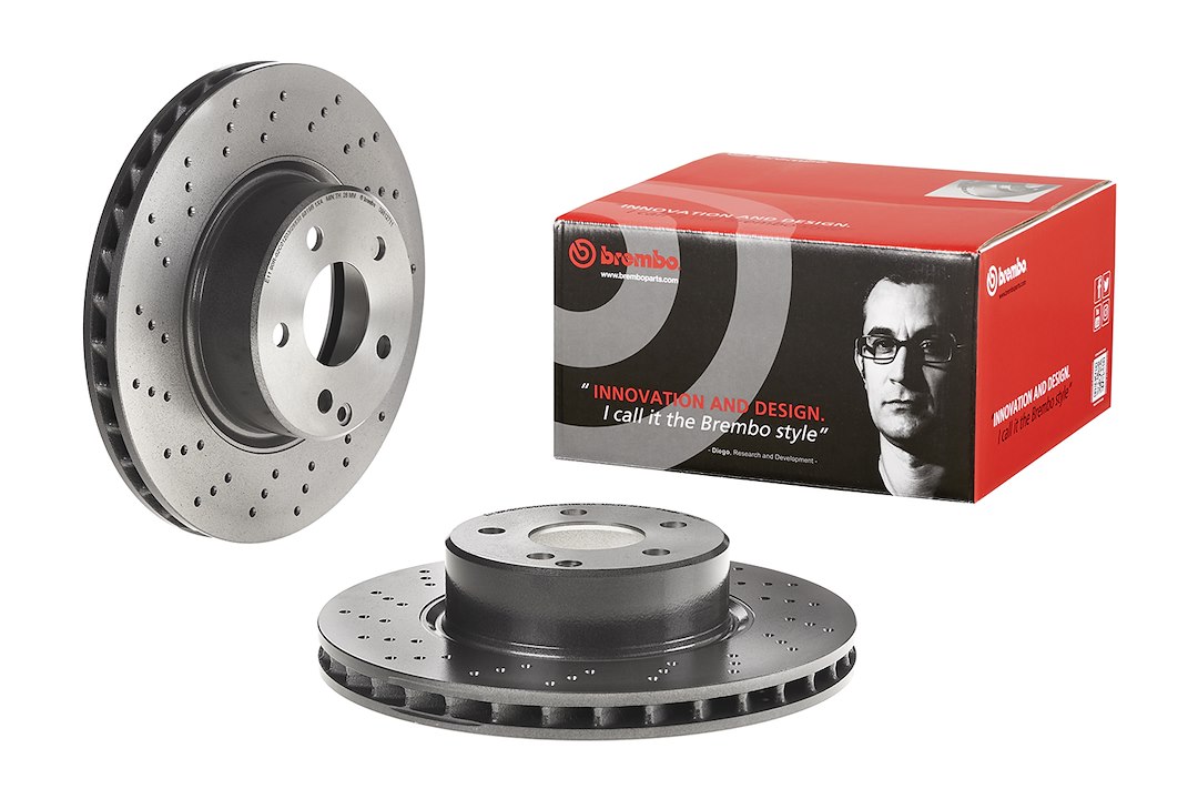Brembo Brake Rotor, Vented Cross Drilled, One Piece Design, Wheel Bolt Pattern 5 X 112 Millimeter – 09812711C02
