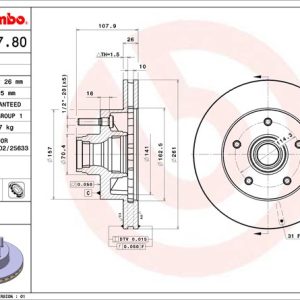 Brembo Brake Rotor, Vented, One Piece Design, Wheel Bolt Pattern 5 X 114.3 Millimeter – 09817780C02