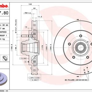 Brembo Brake Rotor, Vented, One Piece Design, Wheel Bolt Pattern 5 X 135 Millimeter – 09818780C02