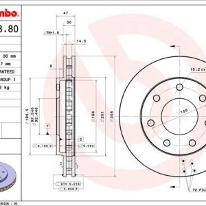 Brembo Brake Rotor, Vented, One Piece Design, Wheel Bolt Pattern 7 X 150 Millimeter – 09818881C02