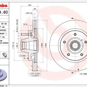 Brembo Brake Rotor, Vented, One Piece Design, Wheel Bolt Pattern 5 X 135 Millimeter – 09818980C02