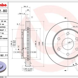 Brembo Brake Rotor, Vented, One Piece Design, Wheel Bolt Pattern 6 X 139.7 Millimeter – 09819281C02