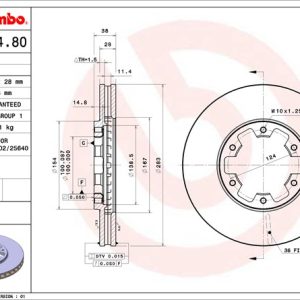 Brembo Brake Rotor, Vented, One Piece Design, Wheel Bolt Pattern 6 X 124 Millimeter – 09819480C02
