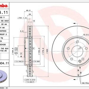 Brembo Brake Rotor, Vented, One Piece Design, Wheel Bolt Pattern 5 X 112 Millimeter – 09830411C02