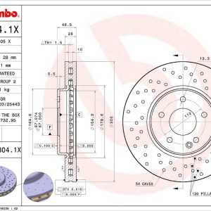 Brembo Brake Rotor, Xtra, Vented Cross Drilled, One Piece Design, Wheel Bolt Pattern 5 X 112 Millimeter – 0983041XC02