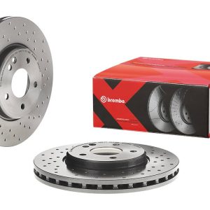 Brembo Brake Rotor, Xtra, Vented Cross Drilled, One Piece Design, Wheel Bolt Pattern 5 X 112 Millimeter – 0983041XC02