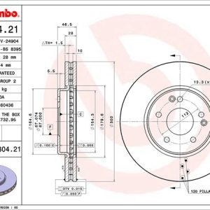 Brembo Brake Rotor, Vented, One Piece Design, Wheel Bolt Pattern 5 X 112 Millimeter – 09830421C02