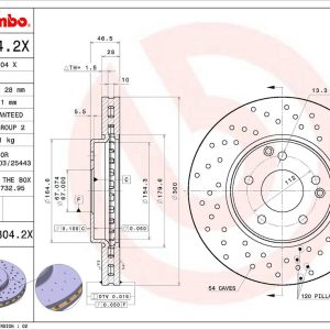 Brembo Brake Rotor, Xtra, Vented Cross Drilled, One Piece Design, Wheel Bolt Pattern 5 X 112 Millimeter – 0983042XC02