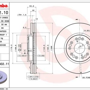 Brembo Brake Rotor, Vented, One Piece Design, Wheel Bolt Pattern 5 X 114.3 Millimeter – 09840211C02