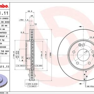 Brembo Brake Rotor, Vented, One Piece Design, Wheel Bolt Pattern 5 X 112 Millimeter – 09841111C02