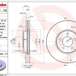 Brembo Brake Rotor, Vented, One Piece Design, Wheel Bolt Pattern 5 X 107.95 Millimeter – 09844111C02