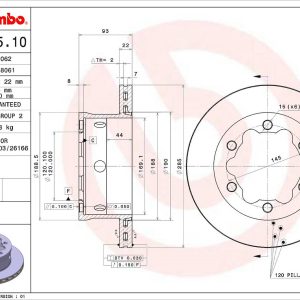 Brembo Brake Rotor, Vented, One Piece Design, Wheel Bolt Pattern 6 X 145 Millimeter – 09847510C02