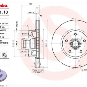 Brembo Brake Rotor, Vented, One Piece Design, Wheel Bolt Pattern 5 X 114.3 Millimeter – 09849010C02