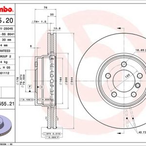 Brembo Brake Rotor, Vented, One Piece Design, Wheel Bolt Pattern 5 X 120 Millimeter – 09855521C02