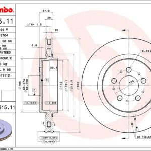 Brembo Brake Rotor, Vented, One Piece Design, Wheel Bolt Pattern 5 X 108 Millimeter – 09861511C02