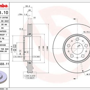 Brembo Brake Rotor, Vented, One Piece Design, Wheel Bolt Pattern 5 X 108 Millimeter – 09863311C02