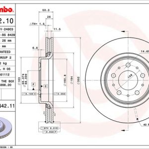 Brembo Brake Rotor, Vented, One Piece Design, Wheel Bolt Pattern 5 X 108 Millimeter – 09864211C02