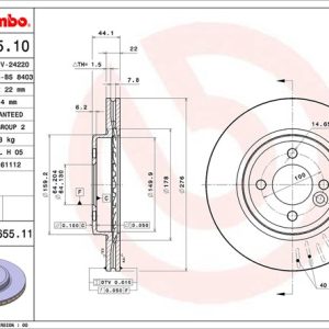 Brembo Brake Rotor, Vented, One Piece Design, Wheel Bolt Pattern 4 X 100 Millimeter – 09865511C02