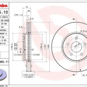 Brembo Brake Rotor, Vented, One Piece Design, Wheel Bolt Pattern 5 X 107.95 Millimeter – 09866511C02
