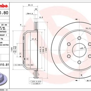 Brembo Brake Rotor, Vented, One Piece Design, Wheel Bolt Pattern 6 X 139.7 Millimeter – 09881081C02