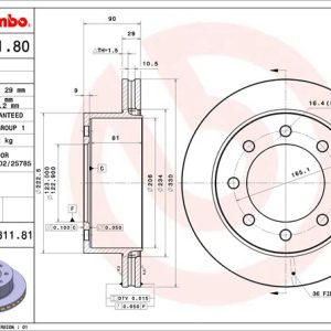 Brembo Brake Rotor, Vented, One Piece Design, Wheel Bolt Pattern 8 X 165.1 Millimeter – 09881181C02