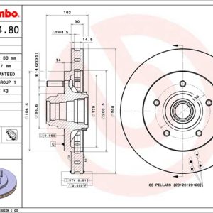 Brembo Brake Rotor, Vented, One Piece Design, Wheel Bolt Pattern 5 X 135 Millimeter – 09881480C02