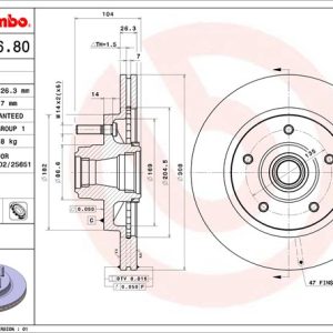 Brembo Brake Rotor, Vented, One Piece Design, Wheel Bolt Pattern 5 X 135 Millimeter – 09881680C02