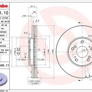 Brembo Brake Rotor, Vented, One Piece Design, Wheel Bolt Pattern 5 X 114.3 Millimeter – 09884011C02