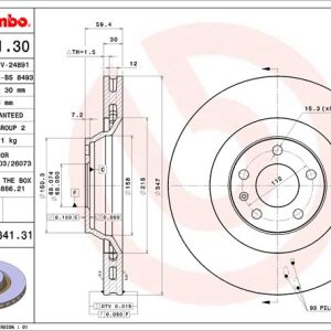 Brembo Brake Rotor, Vented, One Piece Design, Wheel Bolt Pattern 5 X 112 Millimeter – 09884131C02