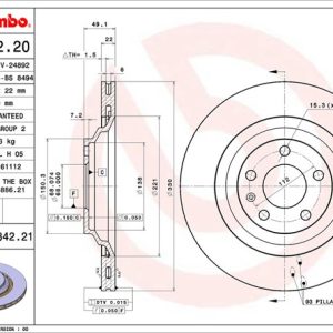 Brembo Brake Rotor, Vented, One Piece Design, Wheel Bolt Pattern 5 X 112 Millimeter – 09884221C02