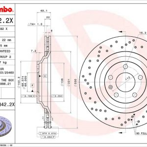 Brembo Brake Rotor, Xtra, Vented Cross Drilled, One Piece Design, Wheel Bolt Pattern 5 X 112 Millimeter – 0988422XC02