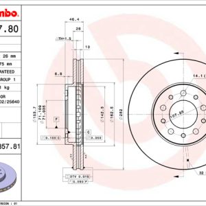 Brembo Brake Rotor, Vented, One Piece Design, Wheel Bolt Pattern 5 X 107.95 Millimeter – 09885781C02