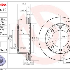 Brembo Brake Rotor, Vented, One Piece Design, Wheel Bolt Pattern 8 X 170 Millimeter – 09886011C02