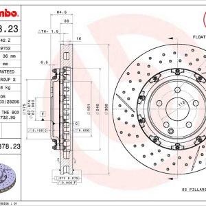 Brembo Brake Rotor, Vented Cross Drilled, One Piece Design, Wheel Bolt Pattern 5 X 112 Millimeter – 09887823C02