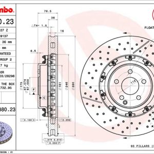 Brembo Brake Rotor, Vented Cross Drilled, One Piece Design, Wheel Bolt Pattern 5 X 112 Millimeter – 09888023C02