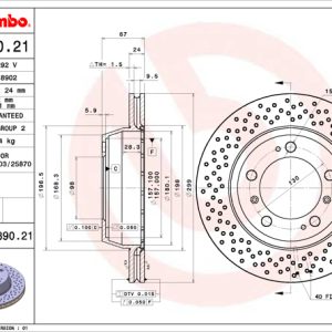 Brembo Brake Rotor, Vented Cross Drilled, One Piece Design, Wheel Bolt Pattern 5 X 130 Millimeter – 09889021C02